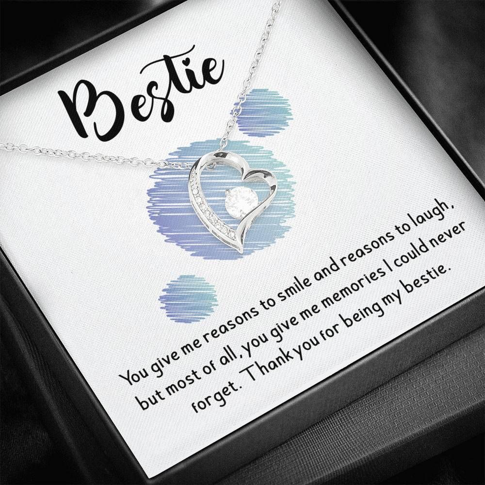 Gift For Bestie Thanks For Being My Bestie 14K White Gold Forever Love Necklace