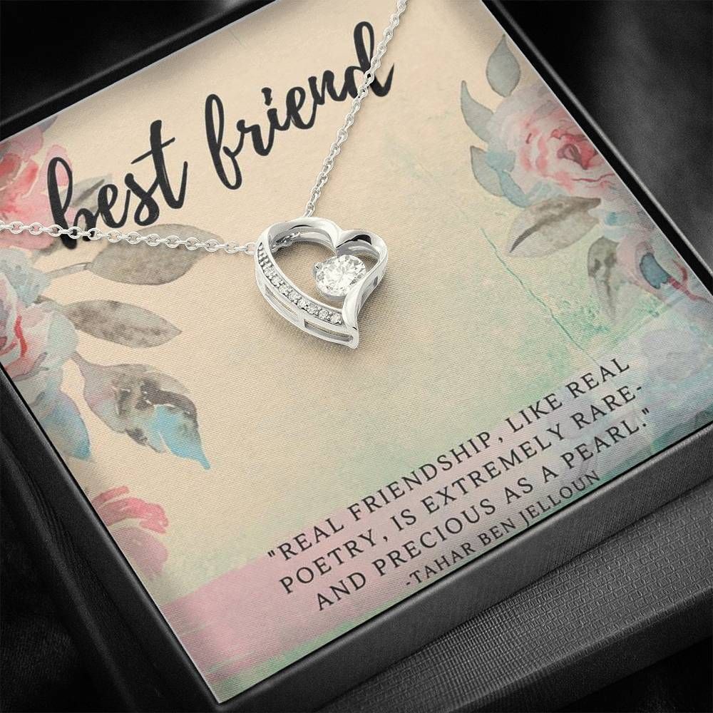 Gift For BFF Real Friendship Is Extremely Rare 14K White Gold Forever Love Necklace