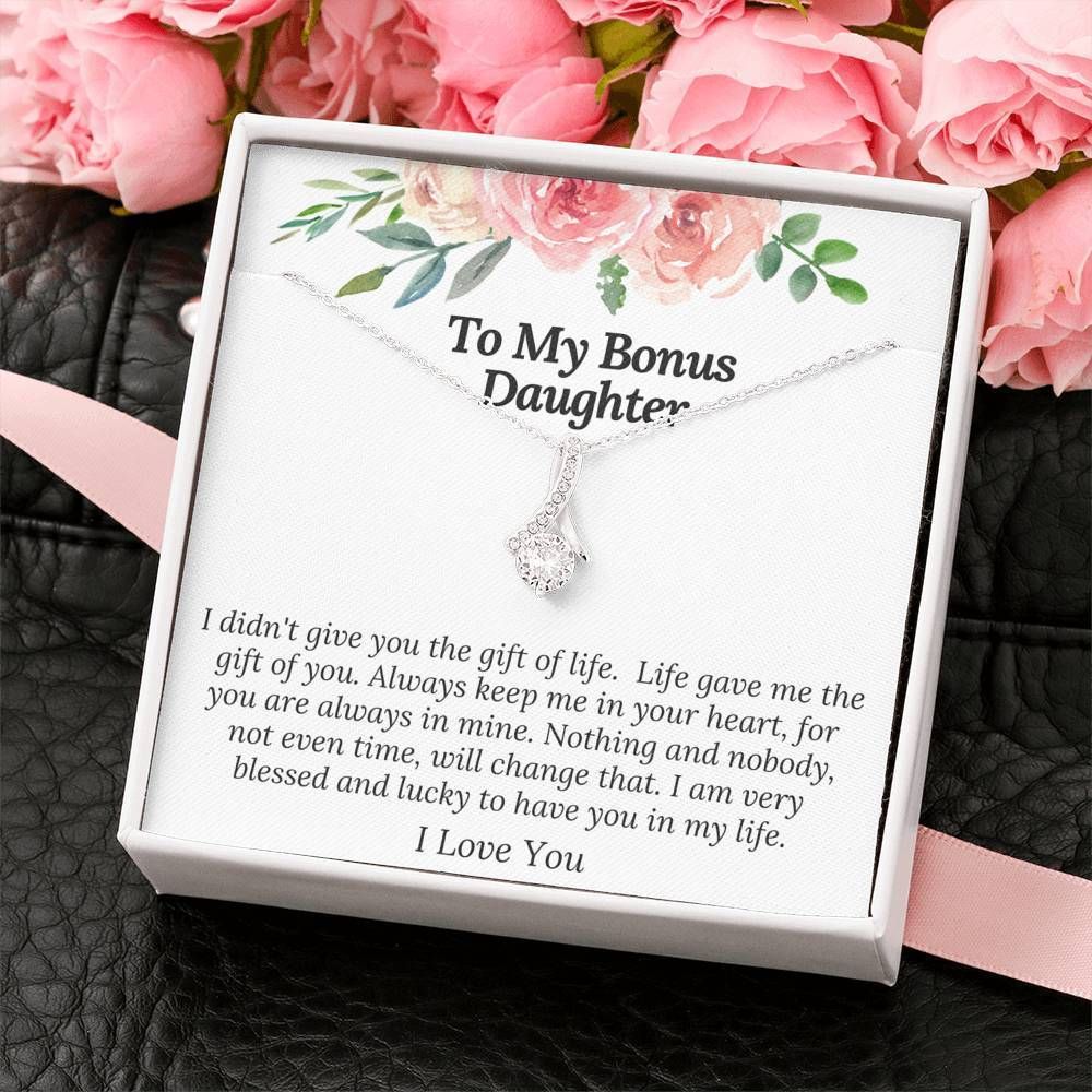 Gift For Daughter Bonus Daughter Lucky To Have You In My Life 14K White Gold Alluring Beauty Necklace