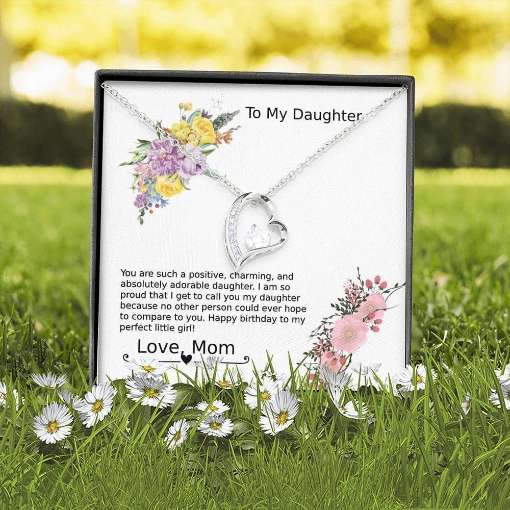 Gift For Daughter Happy Birthday To My Perfect Little Girl 14K White Gold Forever Love Necklace