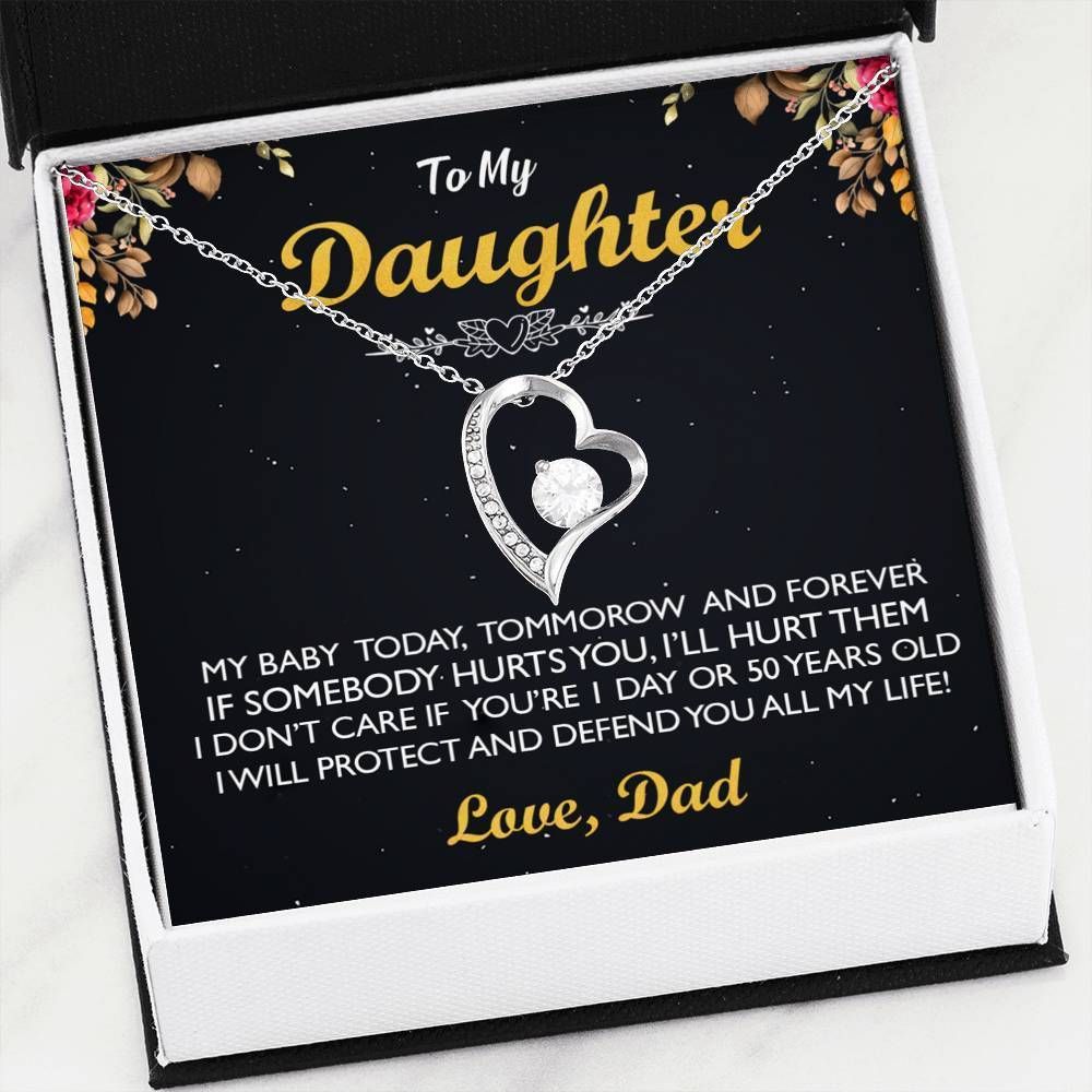 Gift For Daughter I Will Protect You 14K White Gold Forever Love Necklace