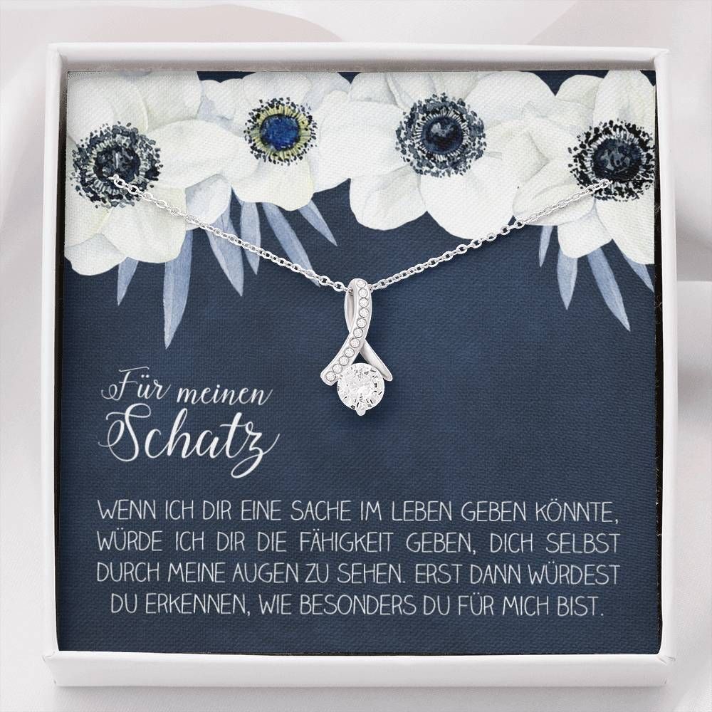 Gift For Elegante Schleife With Message Card 14K White Gold Alluring Beauty Necklace