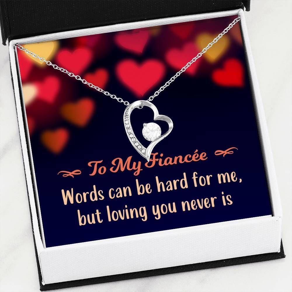 Gift For Fiancée Loving You Never Is 14K White Gold Forever Love Necklace