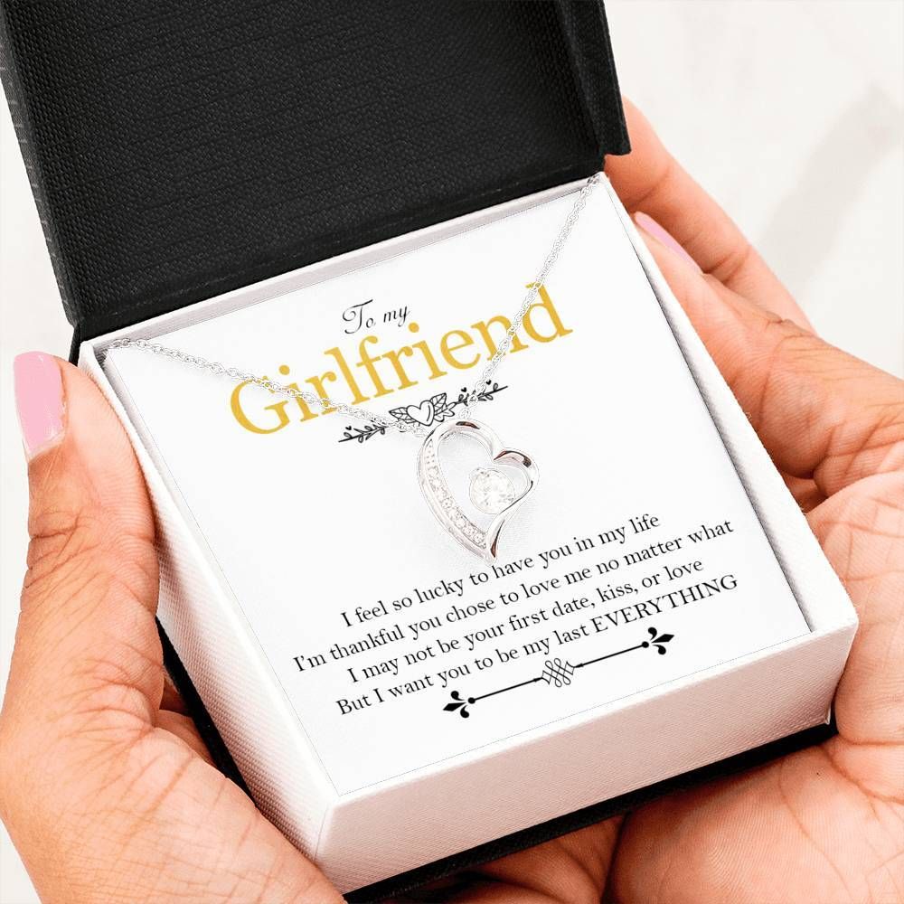 Gift For Girlfriend Want You To Be My Last Everything 14K White Gold Forever Love Necklace