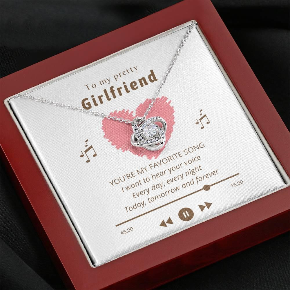 Gift For Girlfriend You Are My Favorite Song 14K White Gold Love Knot Necklace
