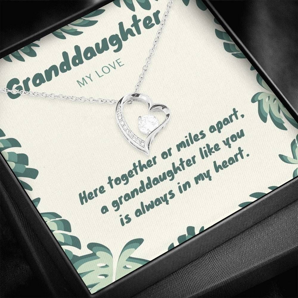 Gift For Granddaughter Here Together Or Miles Apart 14K White Gold Forever Love Necklace