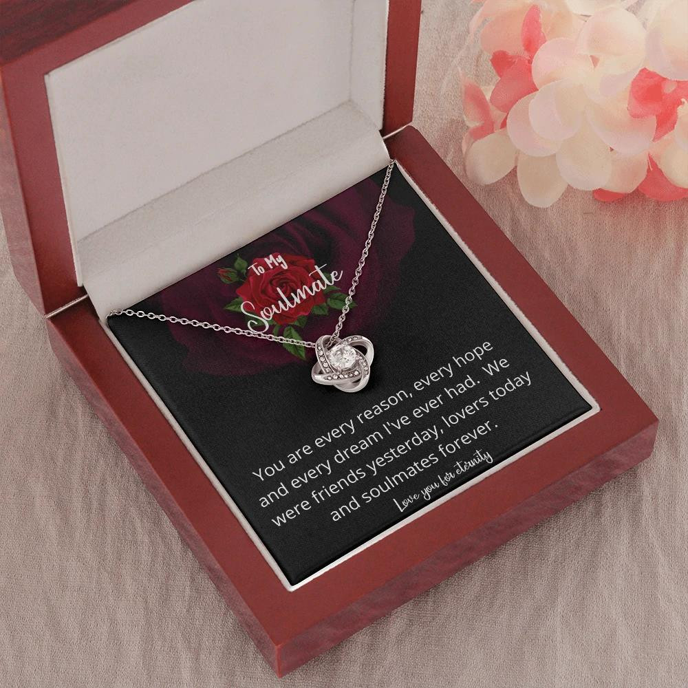 Gift For Her My Soulmate Love You For Eternity Love Knot Necklace With Mahogany Style Gift Box
