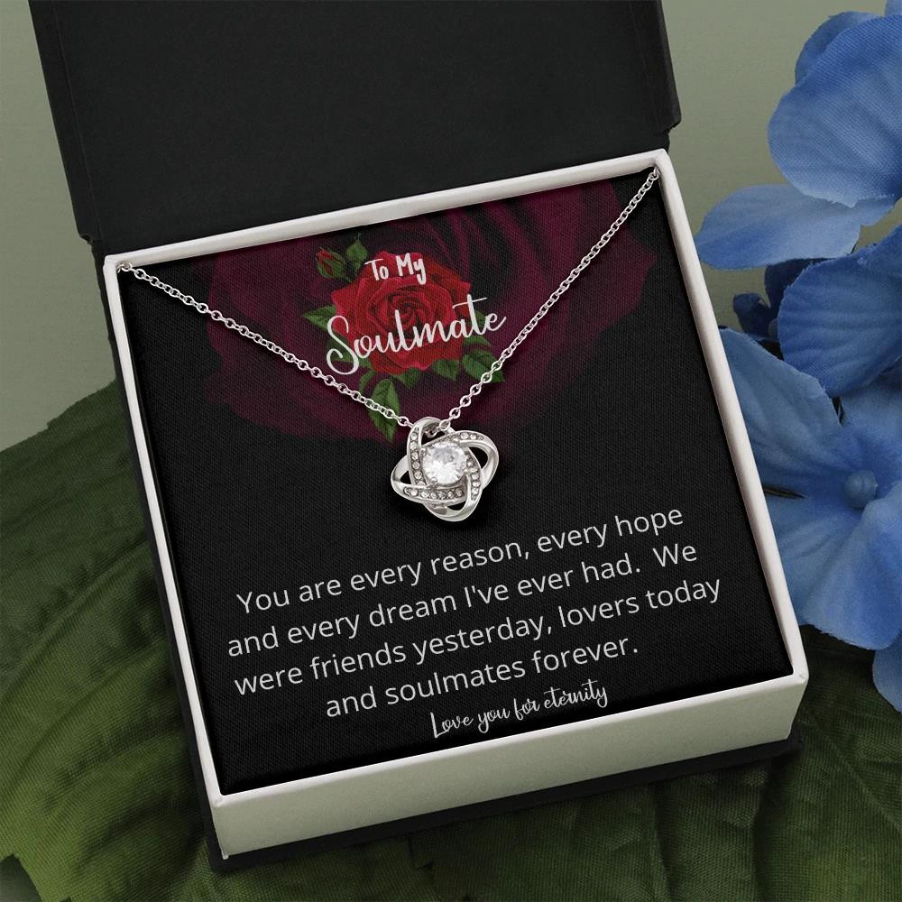 Gift For Her My Soulmate Love You For Eternity Love Knot Necklace With Mahogany Style Gift Box