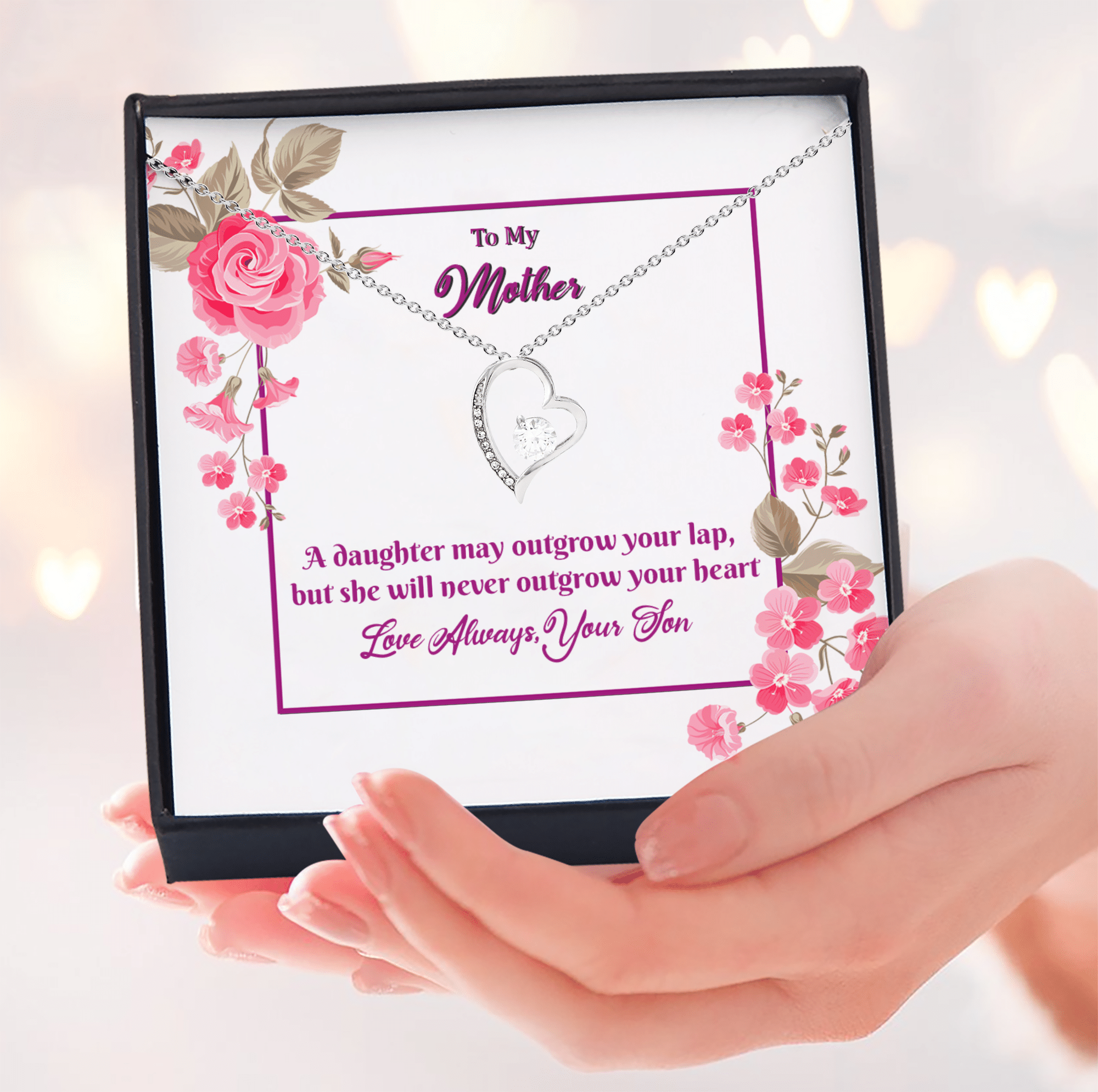 Gift For Mom A Daughter May Outgrow Your Lap 14K White Gold Forever Love Necklace