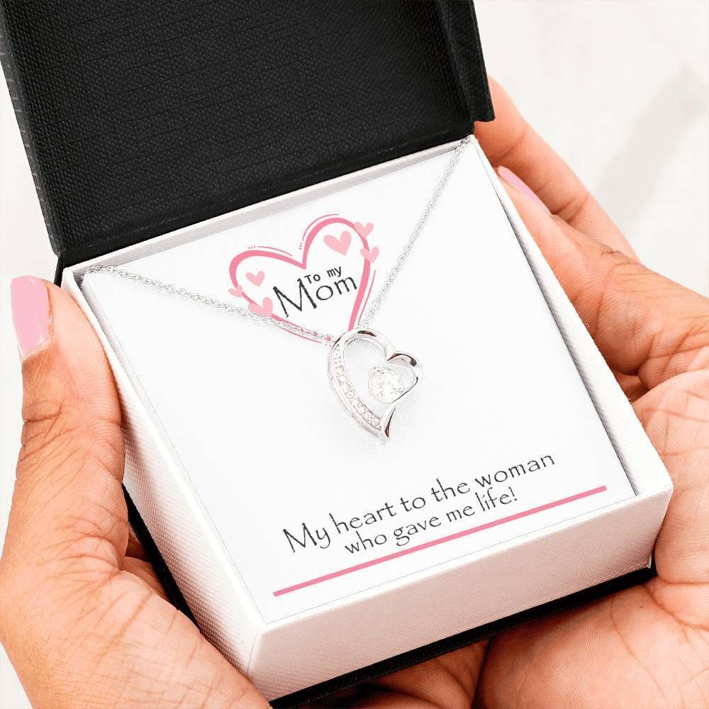 Gift For Mom My Heart To The Woman Who Gave Me Life 14K White Gold Forever Love Necklace