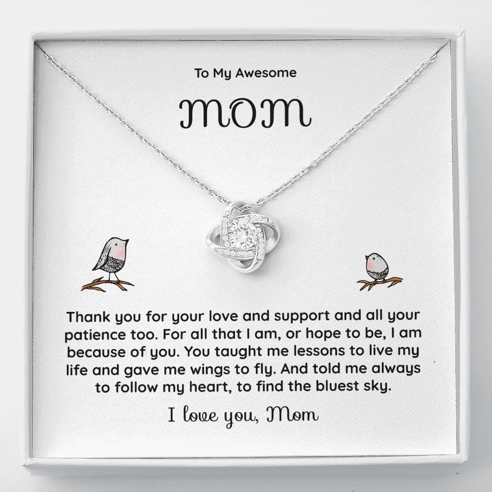Gift For Mom Thanks For Your Love And Support Bluest Sky Love Knot Necklace
