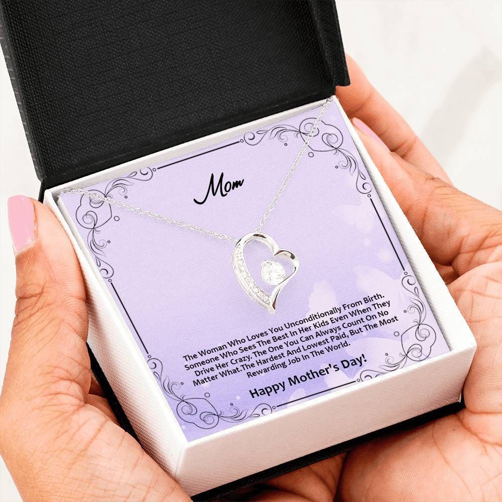 Gift For Mom Who Loves You Unconditional From Birth White Gold Forever Love Necklace