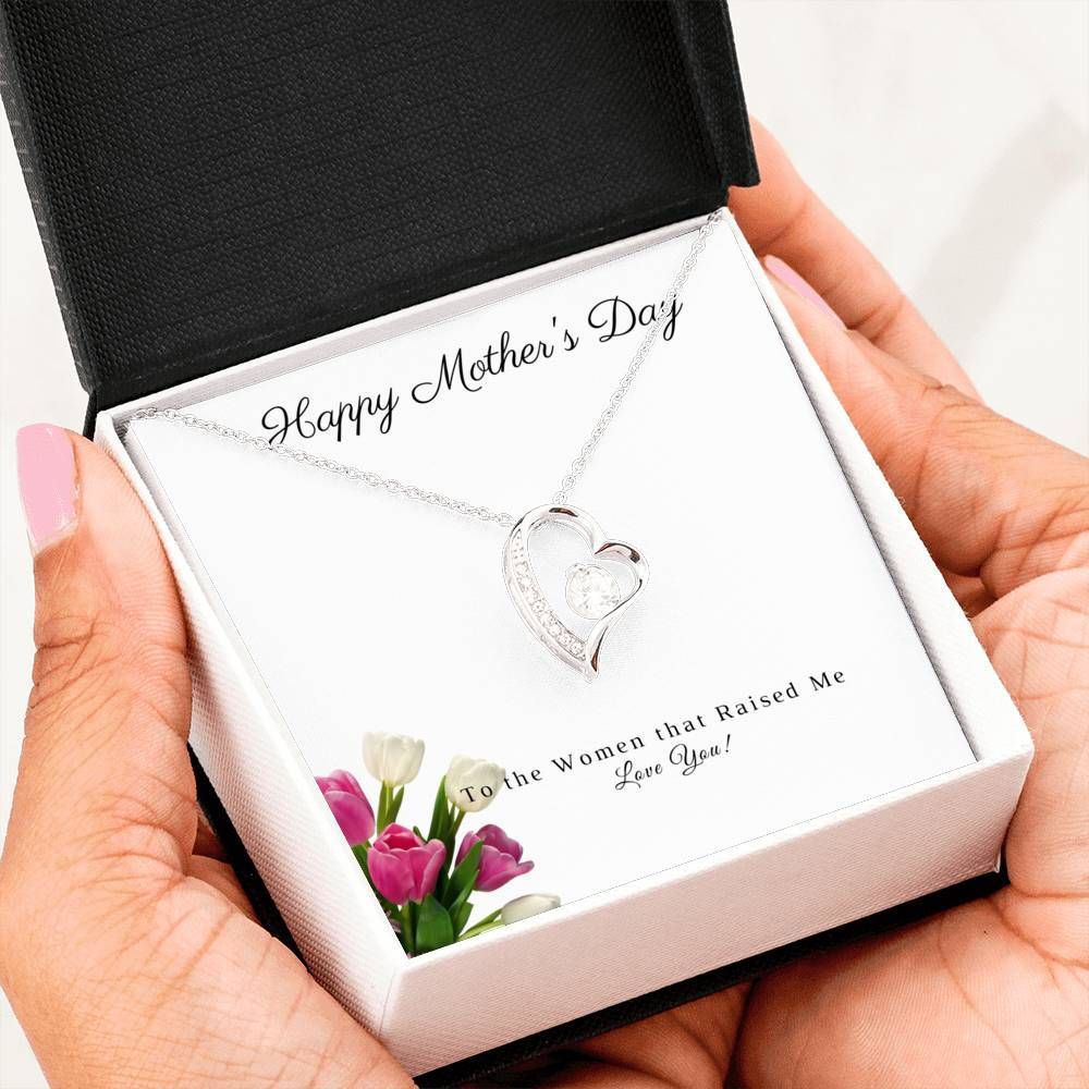 Gift For Mom Who The Women That Raised Me 14k White Gold Forever Love Necklace