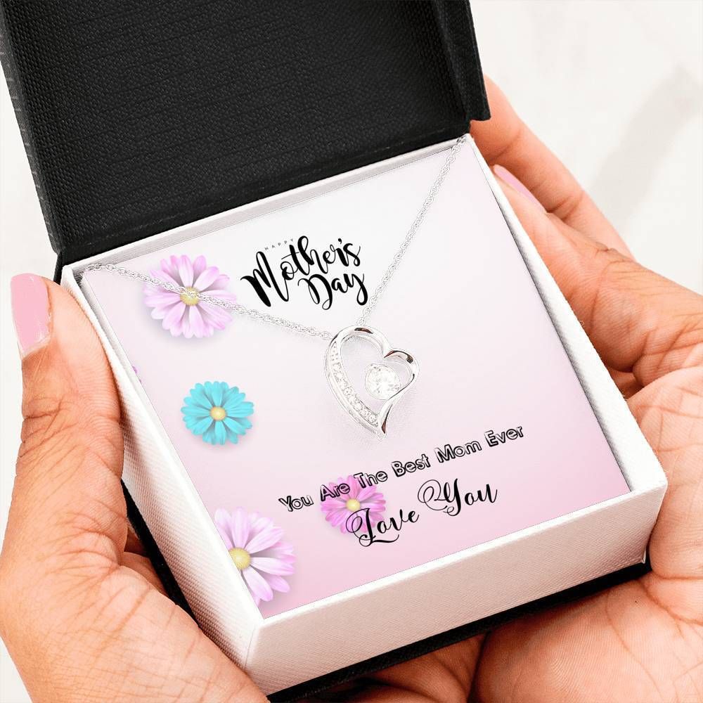 Gift For Mom You're The Best Mom Ever 14K White Gold Forever Love Necklace