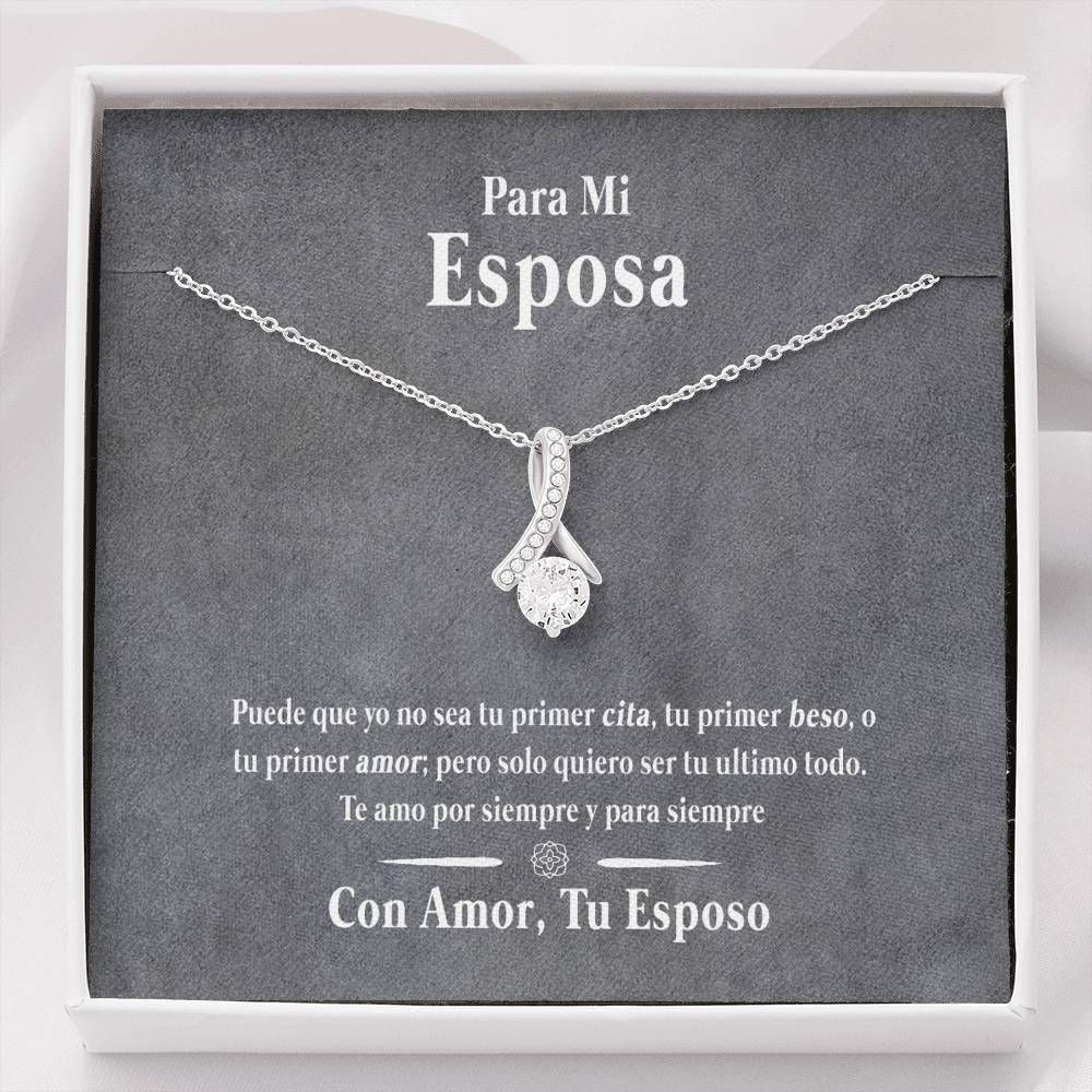 Gift For Para Mi Esposa With Meaningful Message Card 14K White Gold Alluring Beauty Necklace
