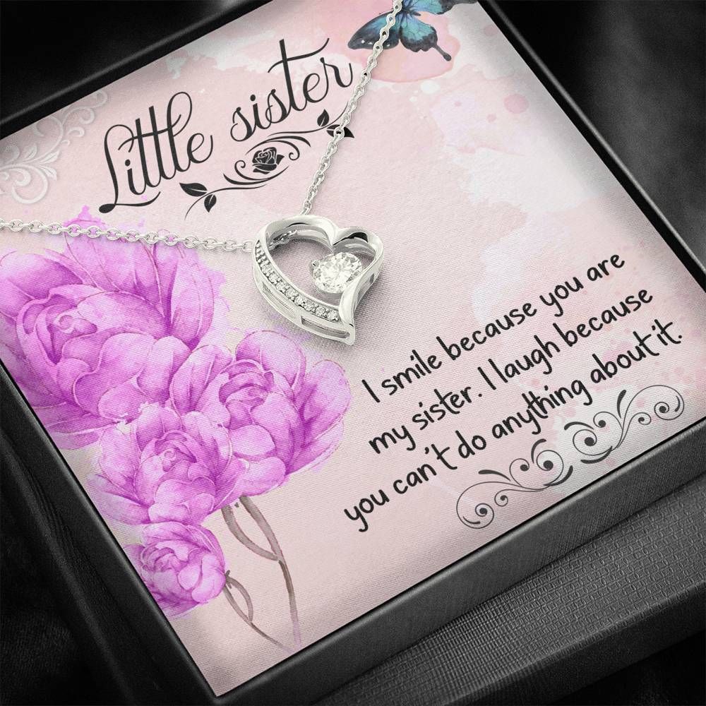 Gift For Sister I Smile Because You're My Sister 14K White Gold Forever Love Necklace