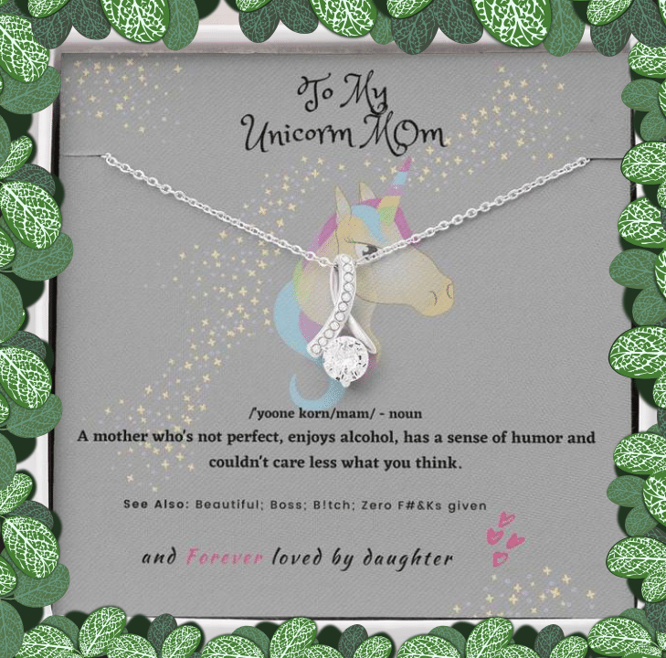 Gift For Unicorn Mom Forever Loved By Daughter 14K White Gold Alluring Beauty Necklace