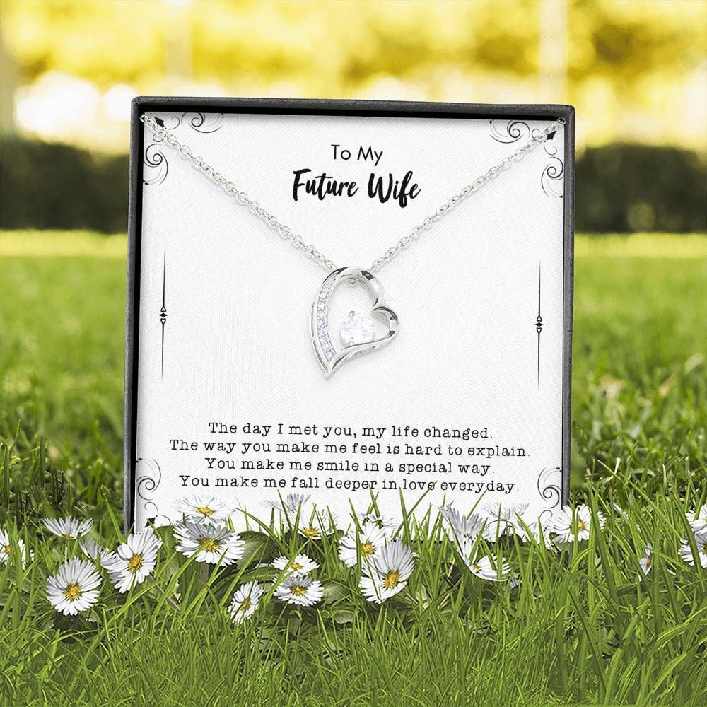 Gift For Wife Future Wife 14K White Gold Forever Love Necklace You Make Me Smile