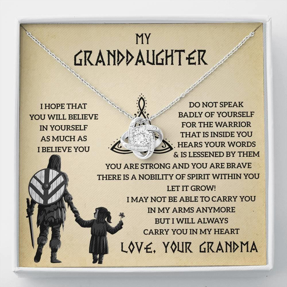Grandma Gift For Granddaughter You Are Strong And You Are Brave Love Knot Necklace