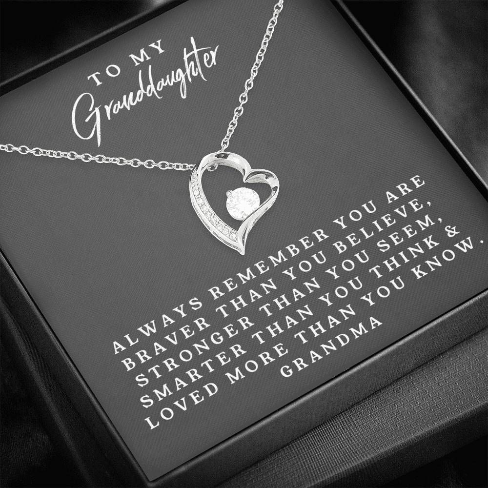 Gray Background Always Remember 14K White Gold Forever Love Necklace Gift For Granddaughter