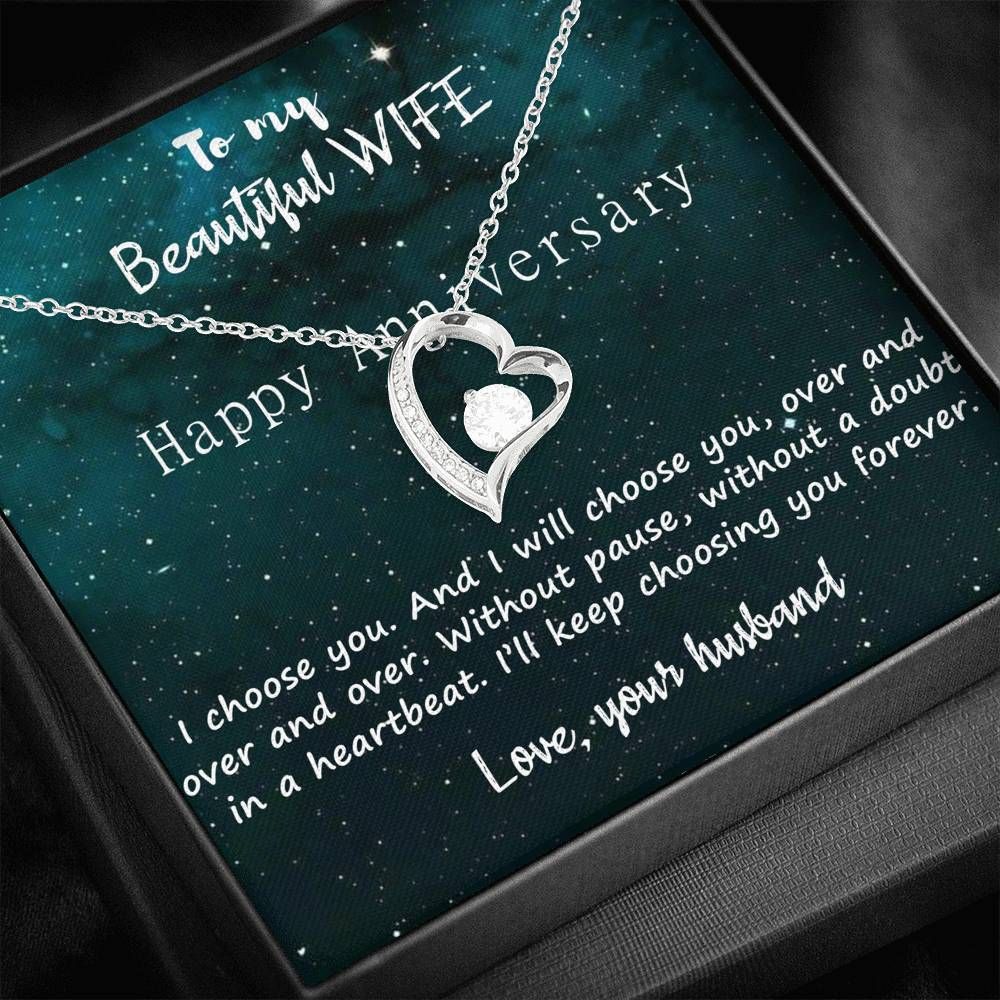 Happy Anniversary Loving Message Card Forever Love Necklace Gift For Wife
