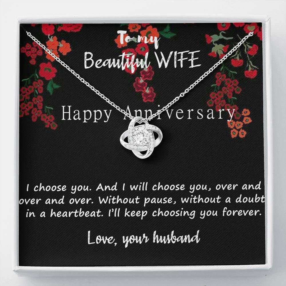 Happy Anniversary Red Flower Love Knot Necklace Gift For Wife