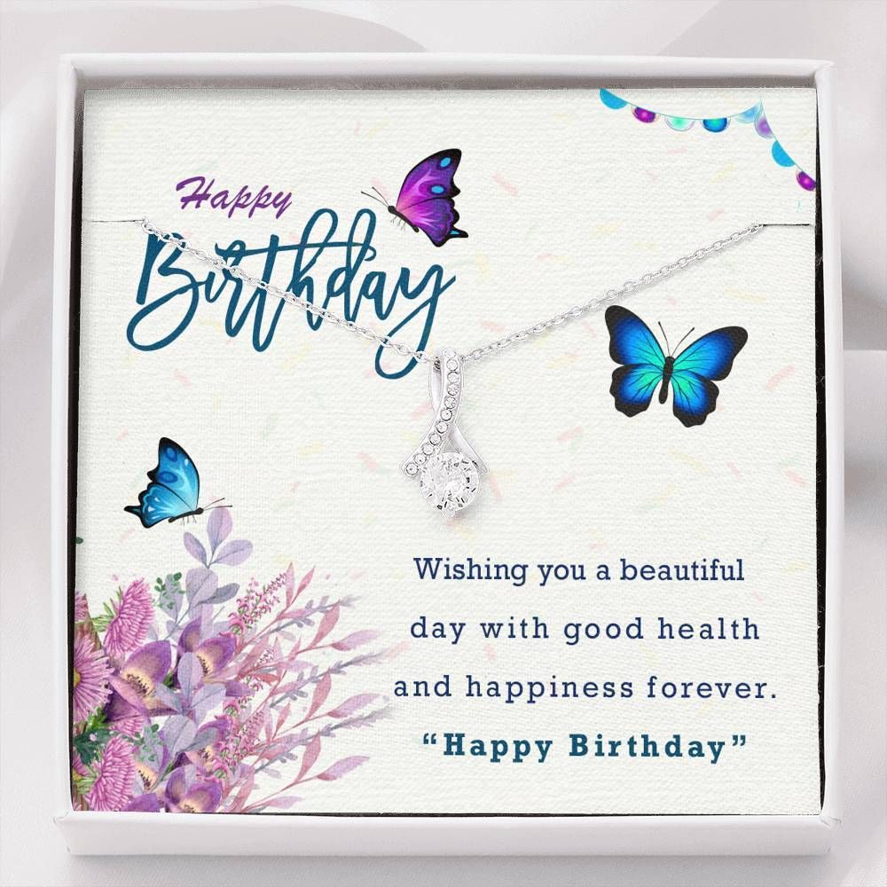 Happy Birthday Gift For Daughter With Butterflies 14K White Gold Alluring Beauty Necklace