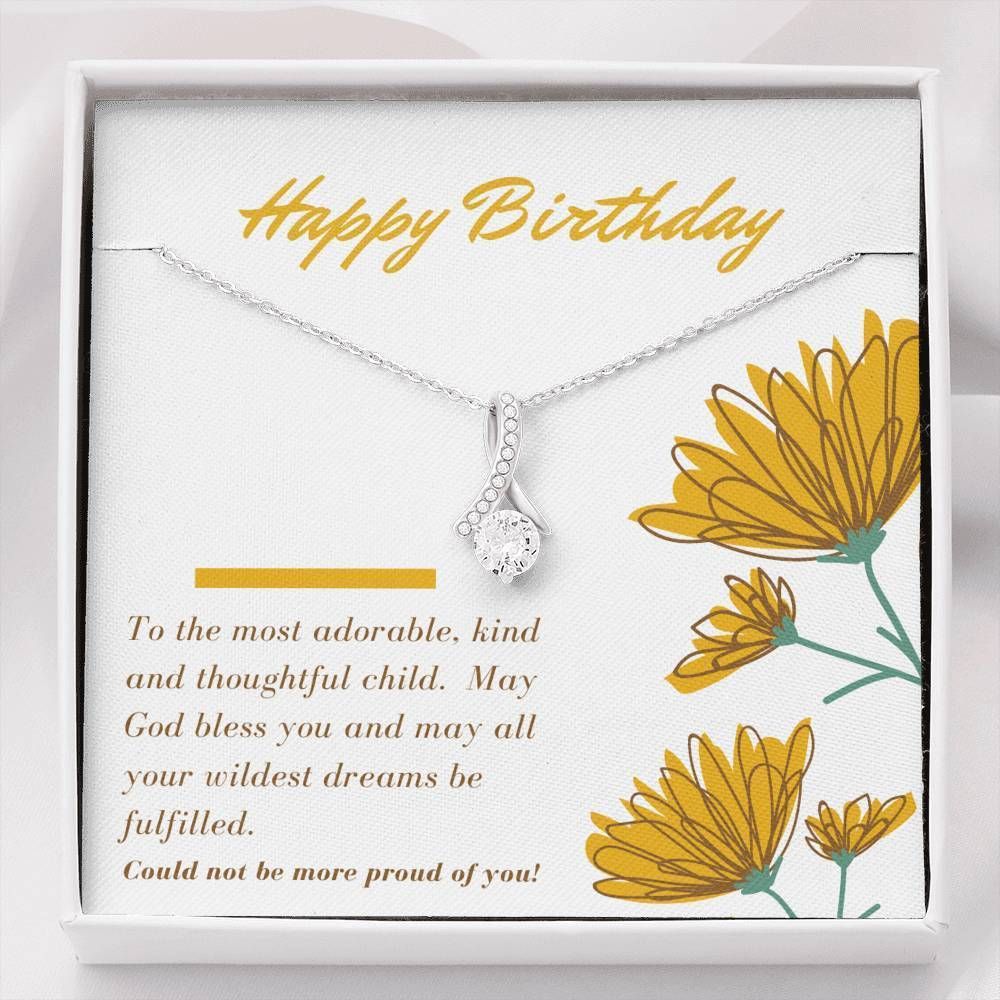 Happy Birthday To The Most Adorable Kind And Thoughtful Child Gift For Daughter 14K White Gold Alluring Beauty Necklace