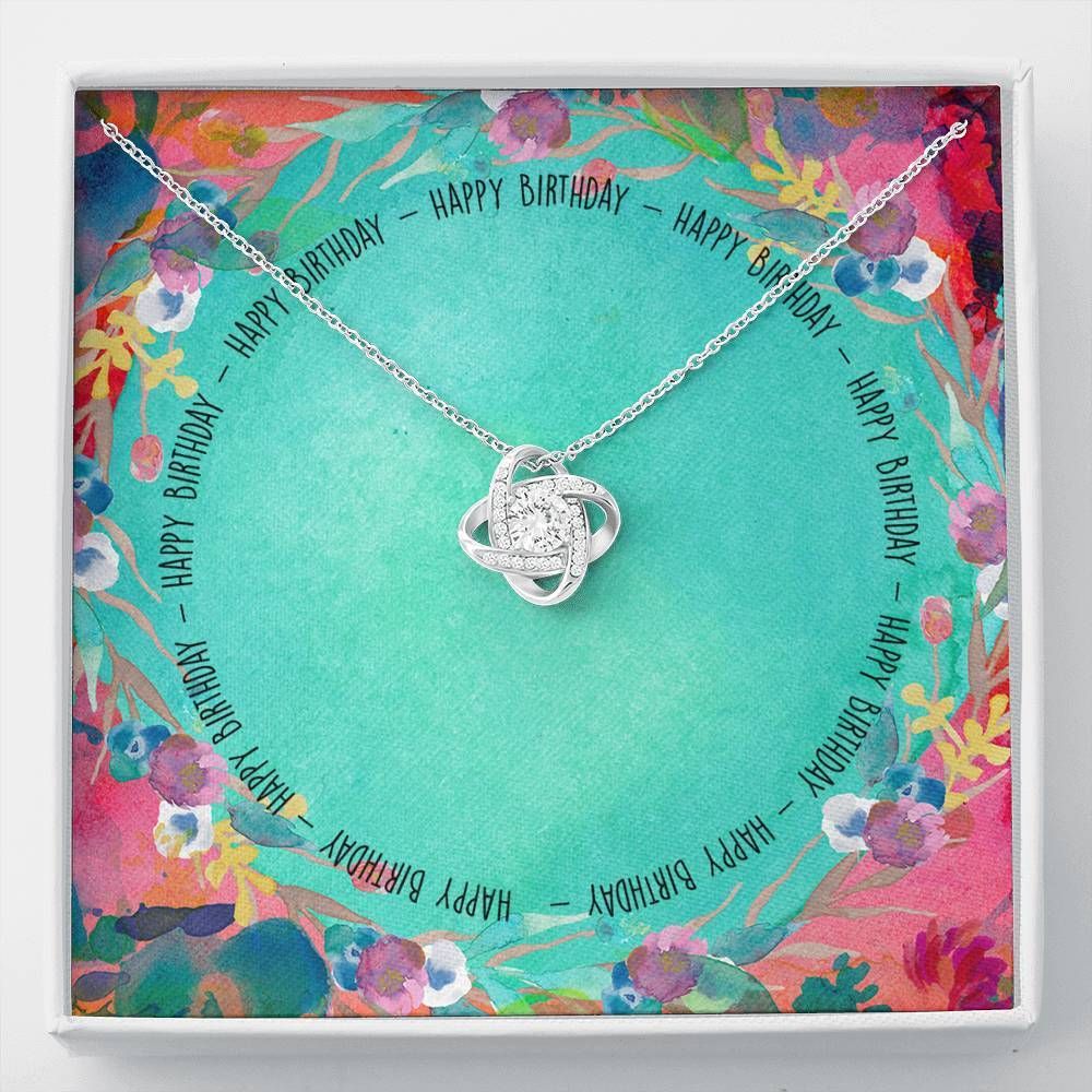 Happy Birthday Watercolor Flowers Love Knot Necklace For Daughter