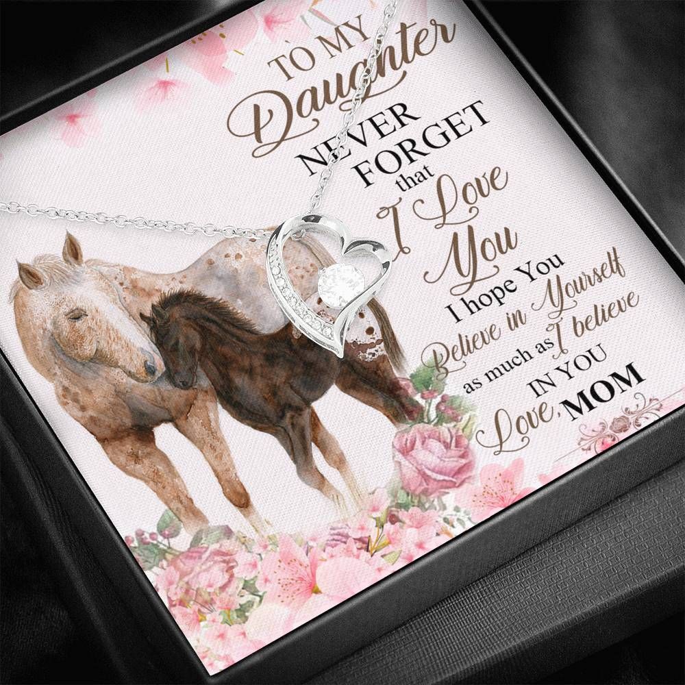 Horse Gift For Daughter Never Forget That I Love You 14K White Gold Forever Love Necklace