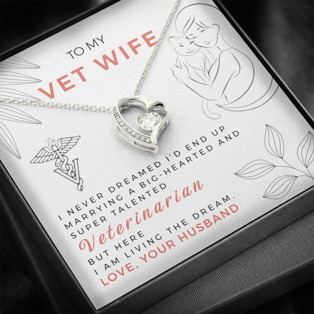 Husband Gift For Vet Wife Love You 14K White Gold Forever Love Necklace