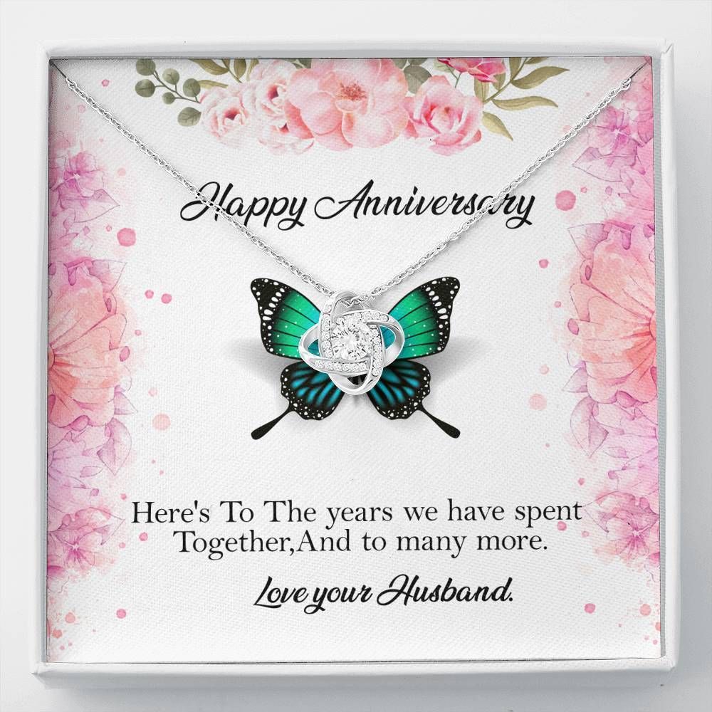 Husband Giving Wife Happy Anniversary To Love Love Knot Necklace