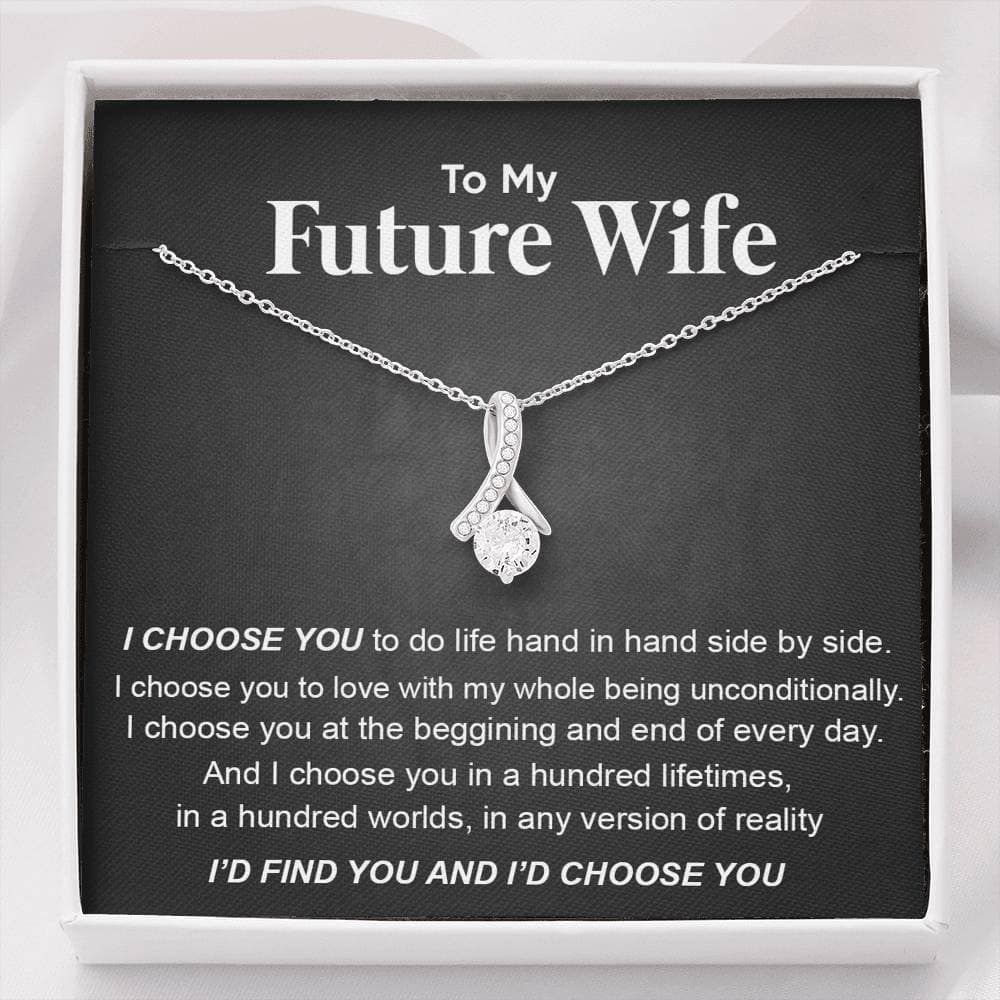 I Choose You Grey Gift For Wife Future Wife 14K White Gold Alluring Beauty Necklace