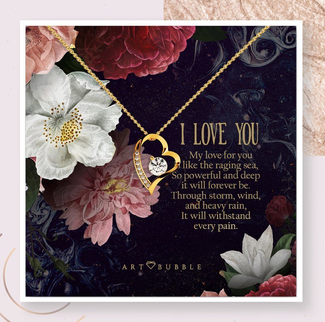 I Love You Message Card 18k Gold Heart Necklace Gift For Women Forever Love Necklace
