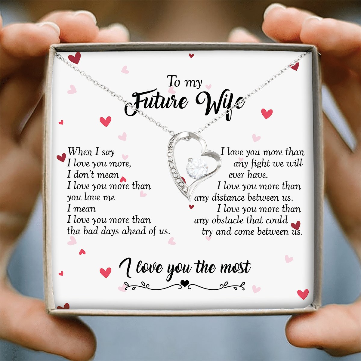 I Love You More Than You Love Me 14K White Gold Forever Love Necklace Gift For Wife Future Wife