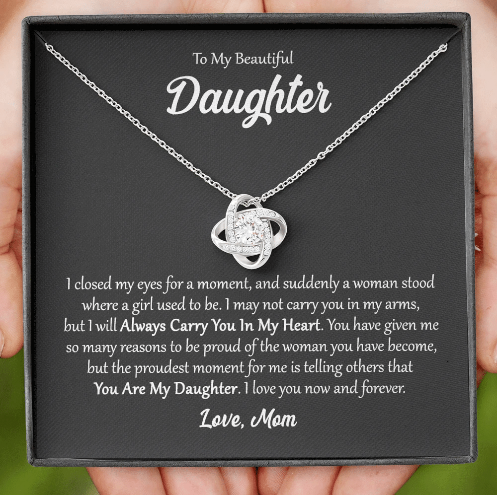 I Love You Now And Forever Gift For Daughter Love Knot Necklace