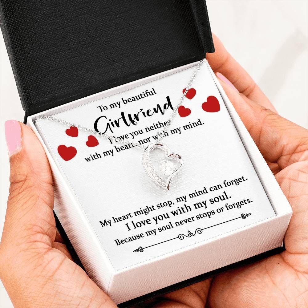 I Love You With My Soul Gift For Girlfriend 14K White Gold Forever Love Necklace