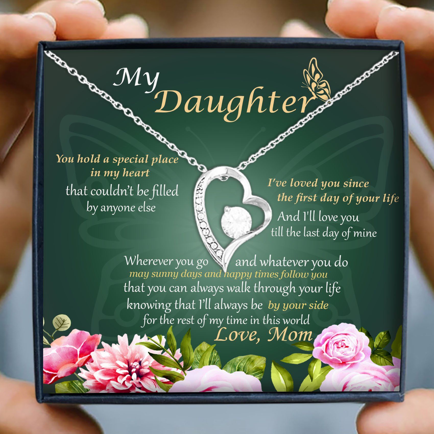 I'll Always Be By Your Side Mom Giving Daughter Silver Forever Love Necklace