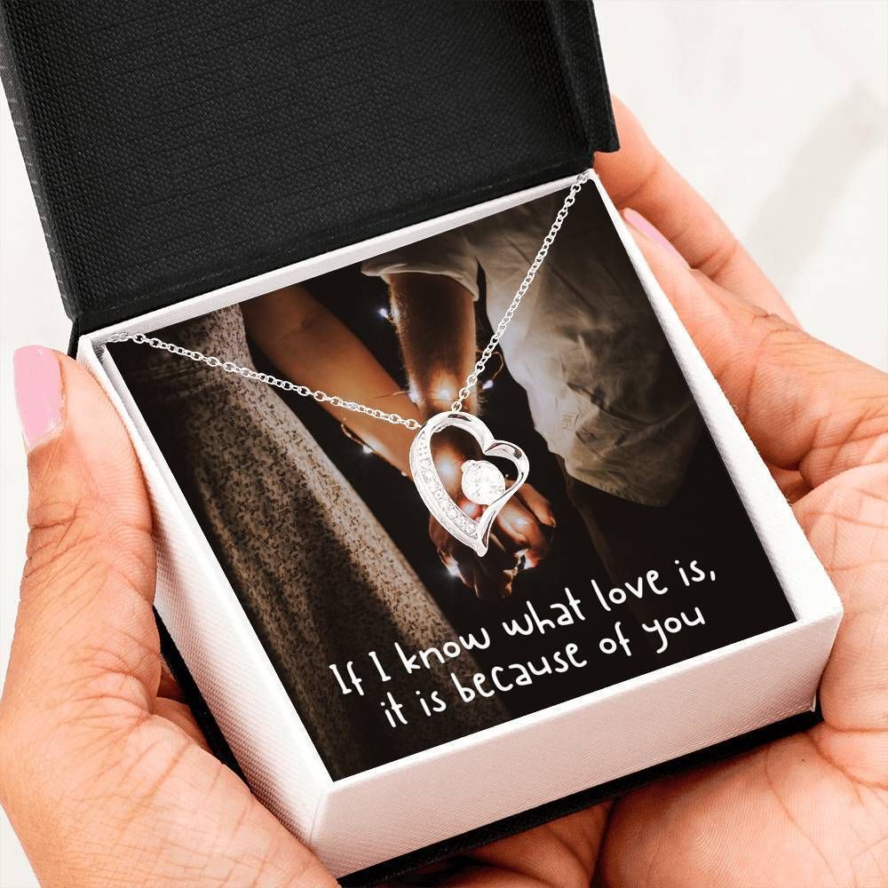 It Is Because Of You 14K White Gold Forever Love Necklace Gift For Hers