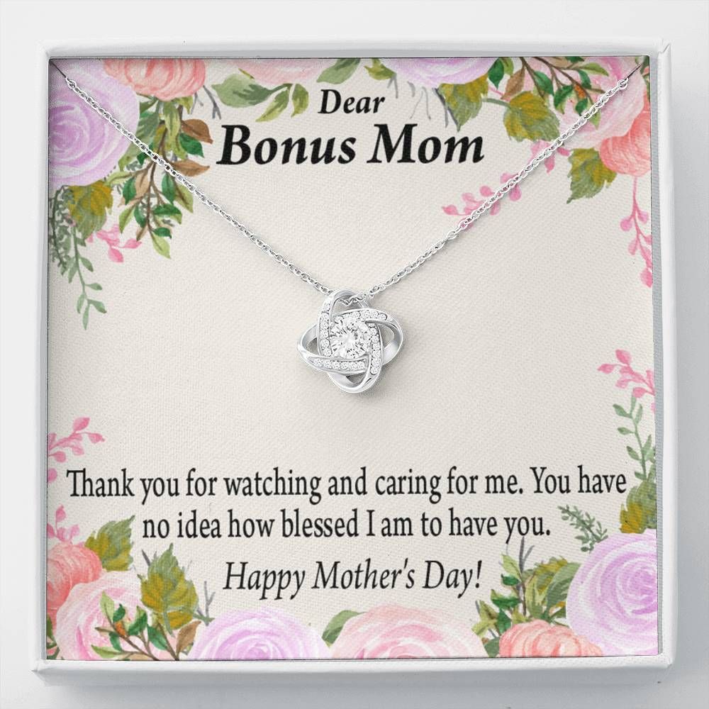Love Knot Necklace Gift For Mom Bonus Mom Thank You For Watching And Caring For Me