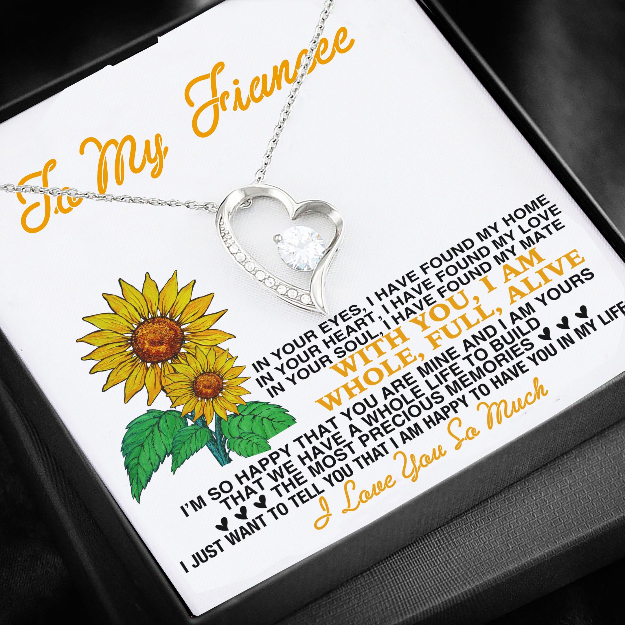 Love You So Much Sunflower Silver Forever Love Necklace Gift For Fiancee