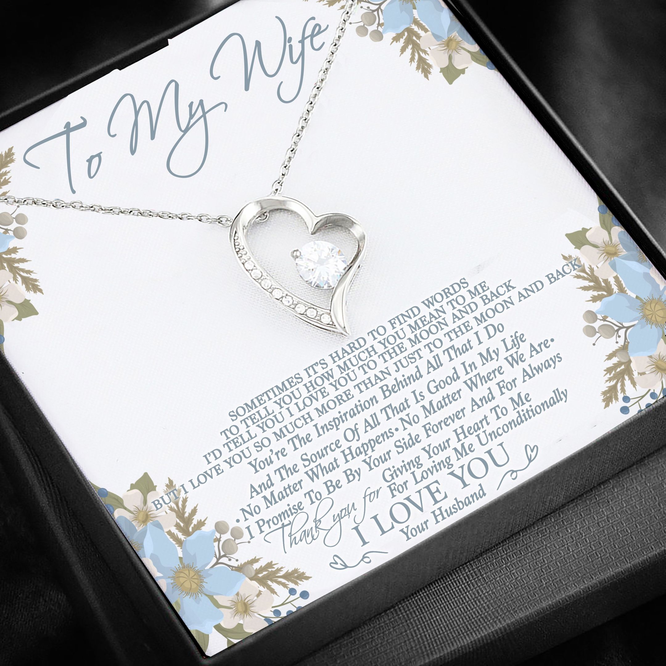 Love You With All My Heart Silver Forever Love Necklace Gift For Wife