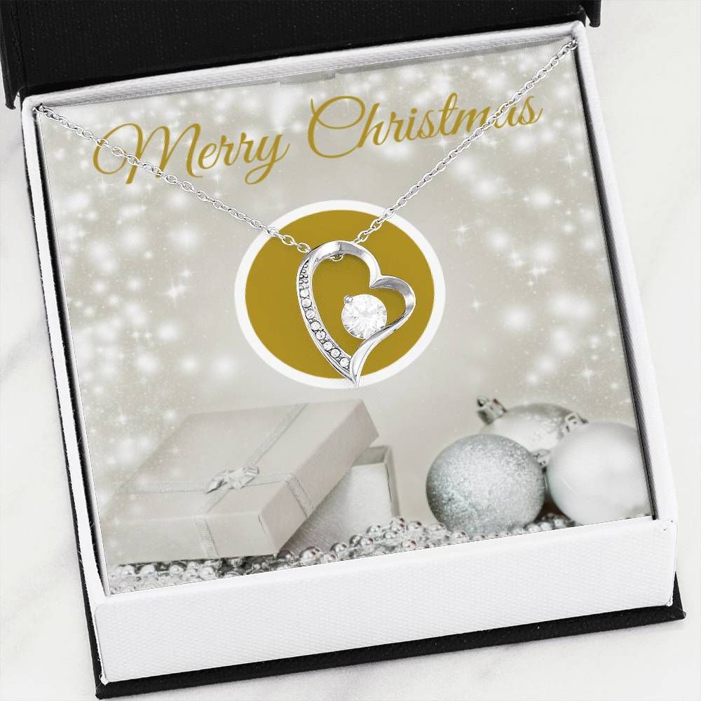 Merry Christmas White Bauble Gift For Her 14K White Gold Forever Love Necklace