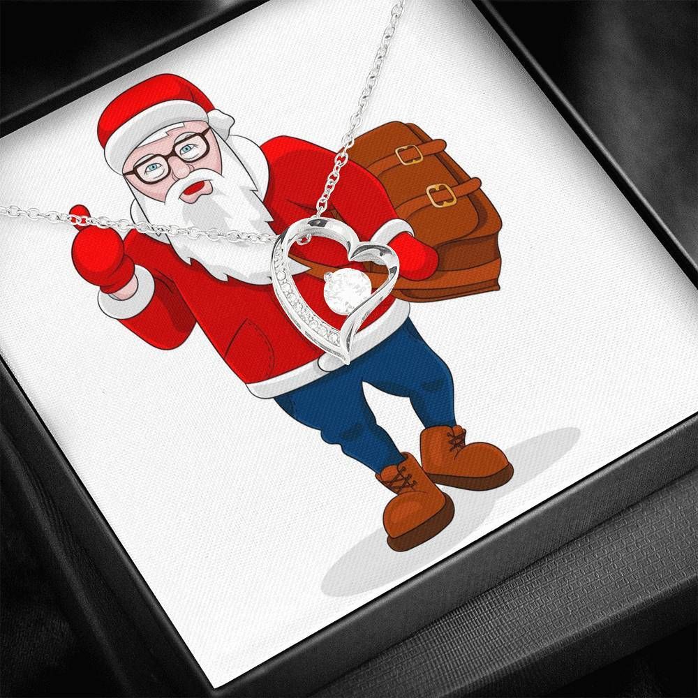 Modern Santa Claus Thumbs Up Merry Christmas Forever Love Necklace Giving People
