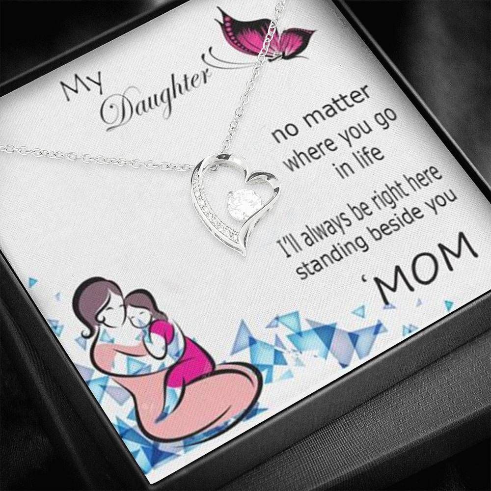 Mom Giving Daughter Silver Forever Love Necklace I'll Always Be Right Here