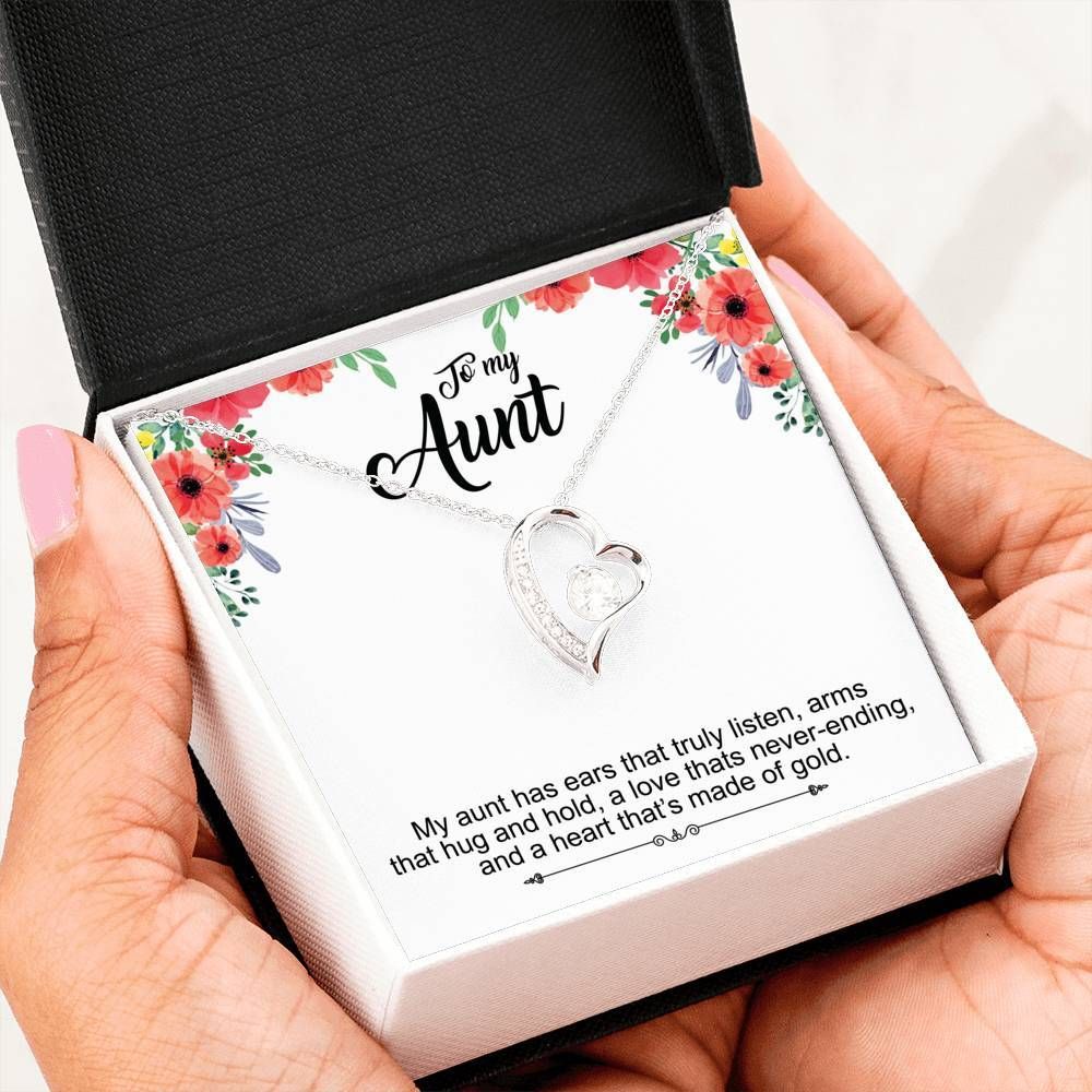 My Aunt Has Ears That Truly Listen Gift For Aunt 14K White Gold Forever Love Necklace