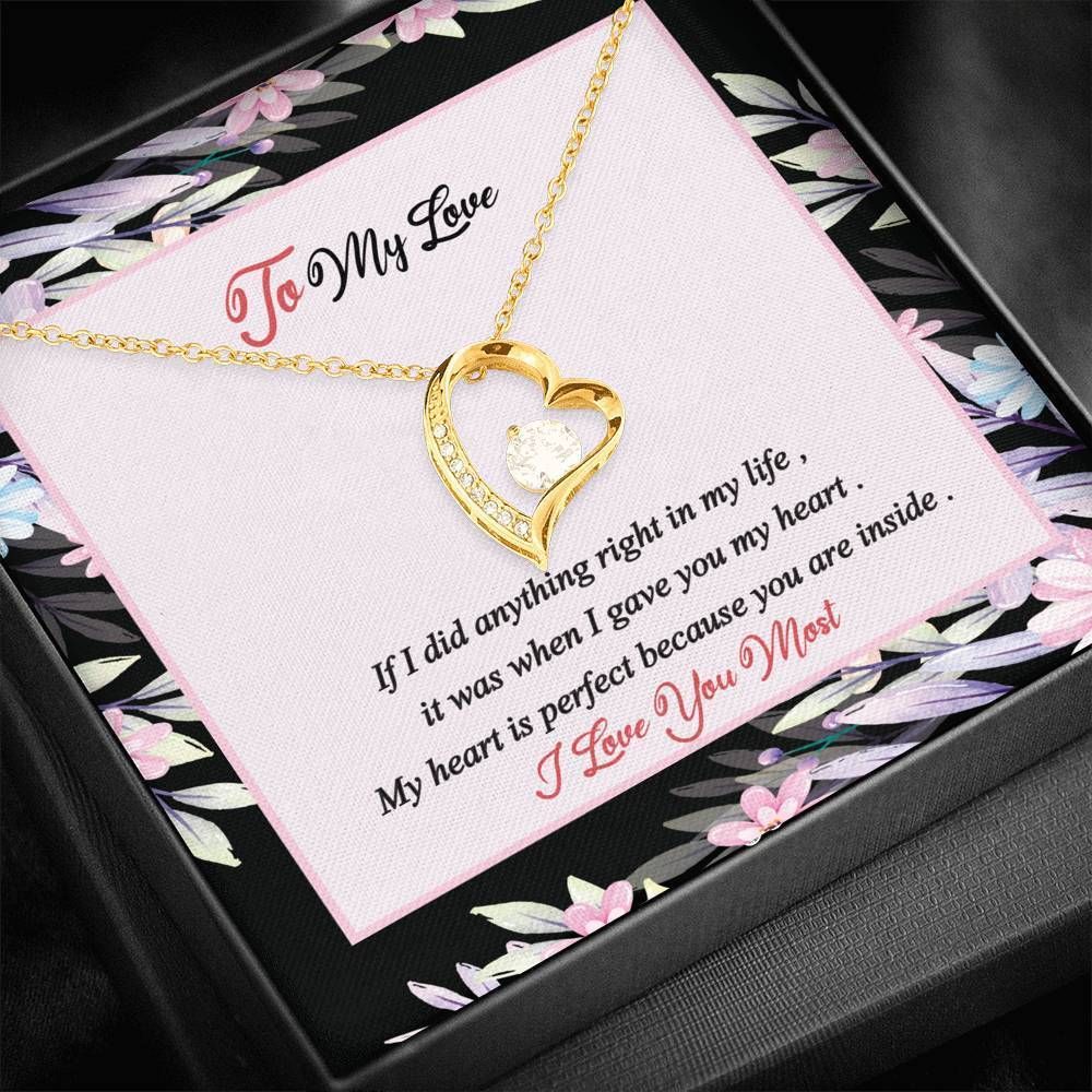 My Heart Is Perfect Because You're Inside Silver Forever Love Necklace Giving Your Love