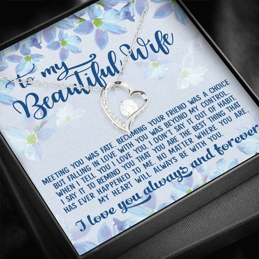My Heart Will Always Be With You 14K White Gold Forever Love Necklace Gift For Wife