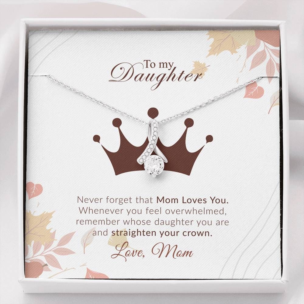 Never Forget That Mom Loves You 14K White Gold Alluring Beauty Necklace Gift For Daughter
