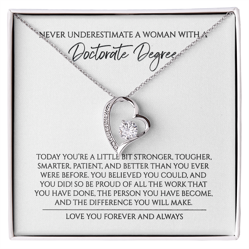 Never Underestimate A Woman With A Doctorate Degree Graduation Gift For Doctor Forever Love Necklace